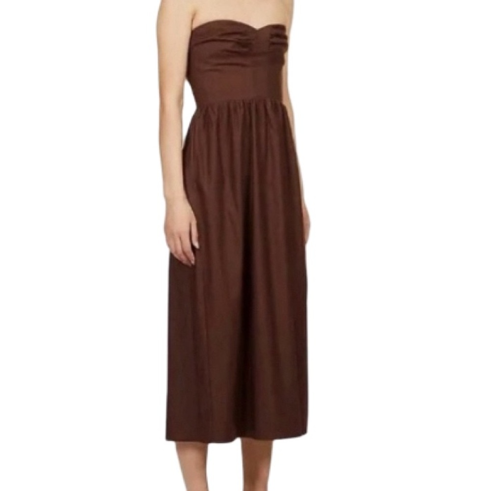 NWT Reformation Buckley Cafe Brown Strapless Lace up Back Midi Dress - Sz 6